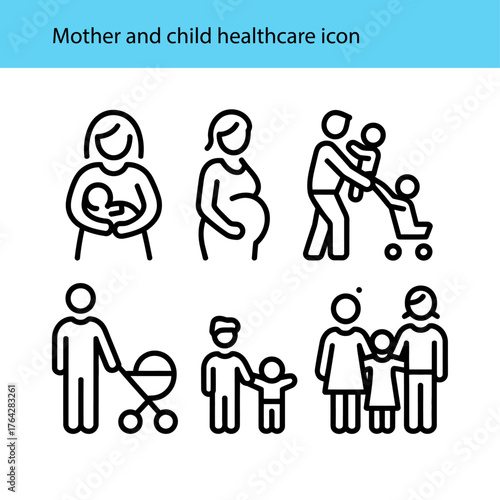 Mother, Father, and Baby Outline Icons — Parenting and Family Support Symbols