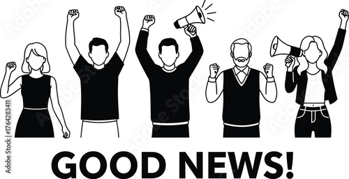 Good news announcement people celebrating with megaphone vector