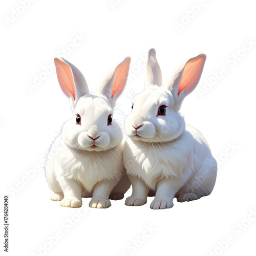 Two Cute New Zealand White Rabbits - Fluffy Albino Bunnies 