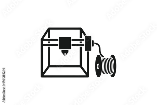 3d printer icon isolated on white background, representing modern technology and innovation in manufacturing and design