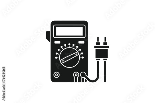 Digital multimeter with probe isolated on white background used for measuring voltage, current, and resistance in electronic circuits
