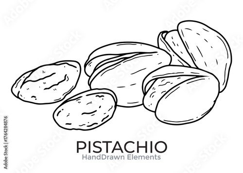Detailed black and white illustration of several shelled pistachios, showing texture and detail.