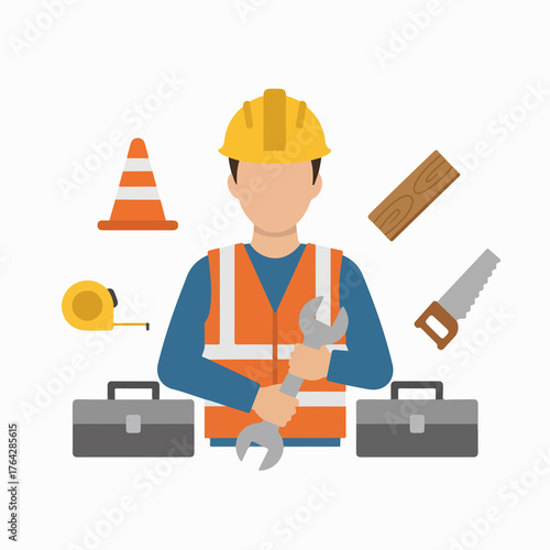 Skilled worker with tools ready for construction and repair projects