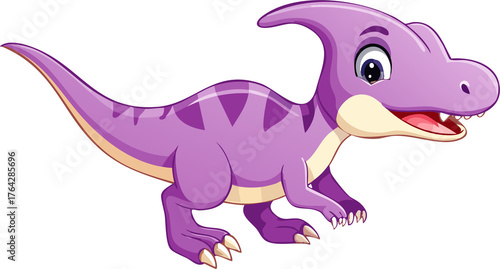 Baby Velociraptor cartoon, purple, small claws, kawaii style, vector illustration