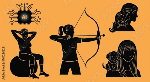 Ai fitness archery dog vector illustration graphic design art