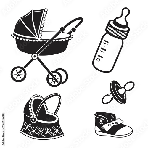 Vector art of baby items on