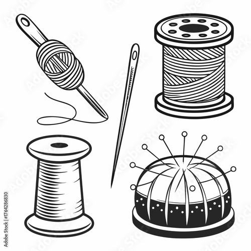 Vector art of sewing themed vector set