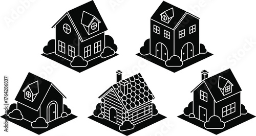 Isometric house vector illustration set for real estate design