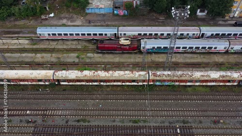 Aerial view to old roundhouse and train garage in Burgas, Bulgaria
