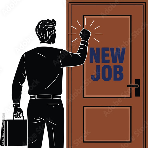 Finding new job opportunities knocking on doors career success