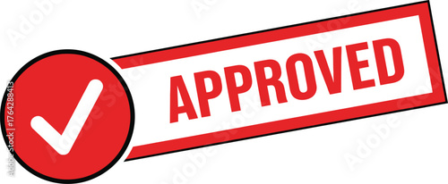 Approved stamp vector check mark icon red and white design graphic