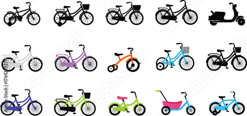 Collection of bicycle and scooter vector illustration design