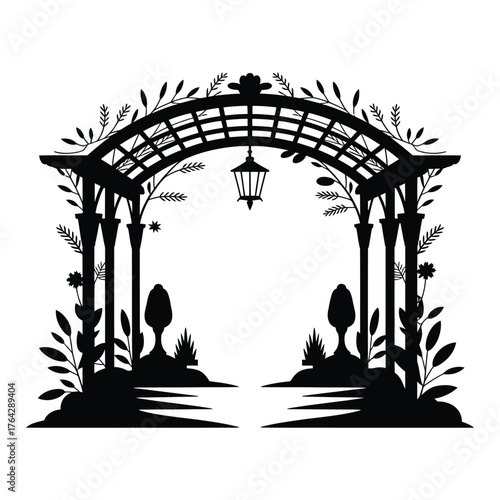 Lit Winter Garden Silhouette, Vector, Illustration