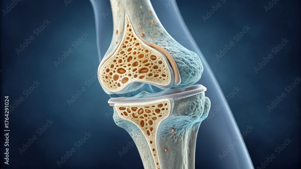 Naklejka premium Illustration of a knee joint showing cartilage deterioration