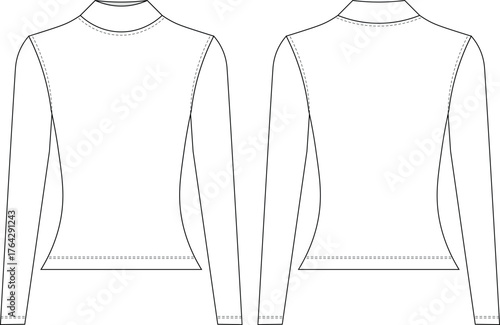 high neck turtleneck long sleeve knitted long tunic blouse tp sweater template technical drawing flat sketch cad mockup fashion woman design style model 
