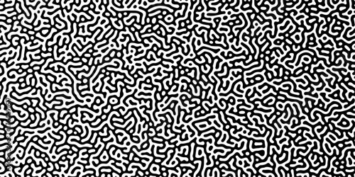 Abstract truing organic wallpaper Turing reaction diffusion monochrome seamless pattern with chaotic motion. Generative algorithm psychedelic background. Reaction-diffusion or truing pattern formation