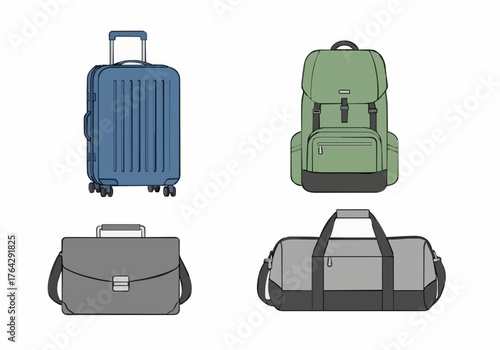 Variety of luggage isolated on white background