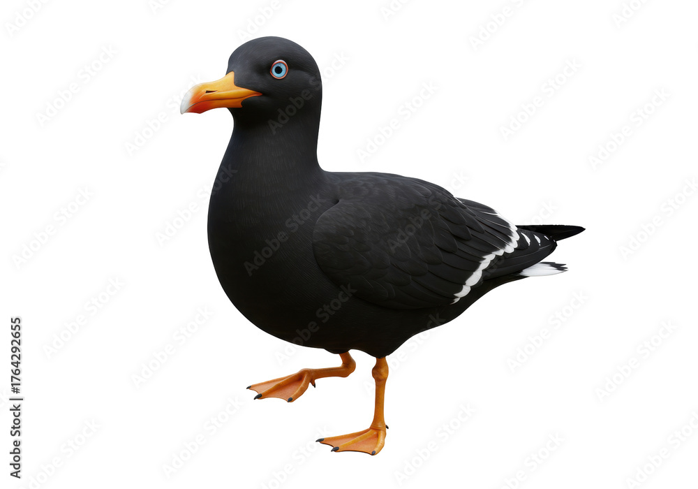 Fototapeta premium Elegant Inca Tern PNG illustration isolated on transparent background A beautiful seabird with dark plumage and orange beak