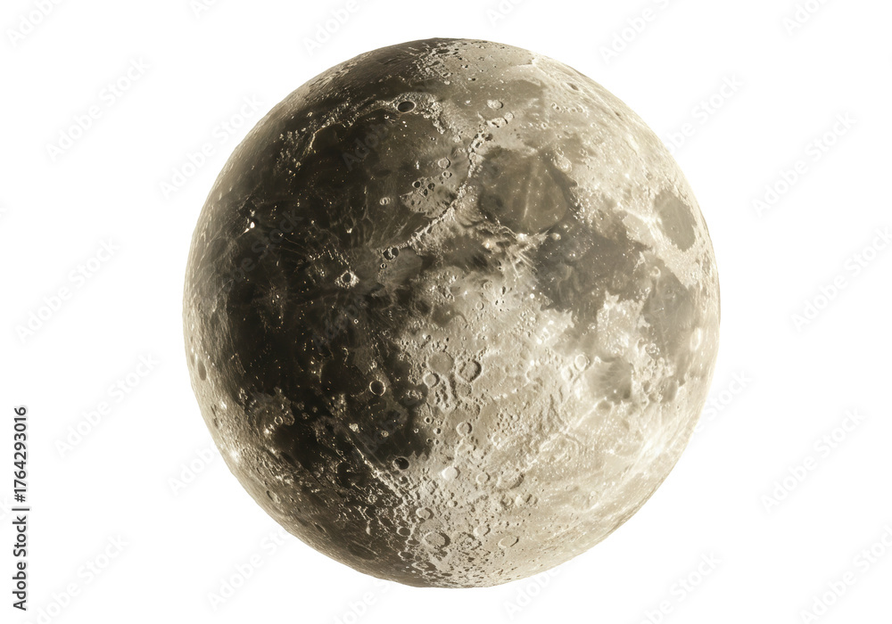 Obraz premium Detailed moon surface isolated on transparent background PNG astronomy lunar satellite space exploration science High resolution moon