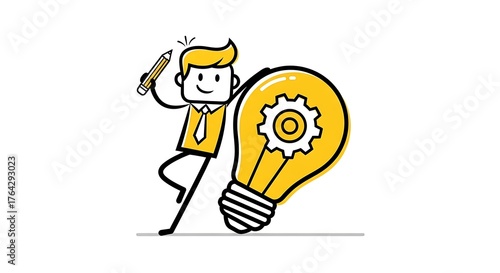 Creative Business Idea Concept with Lightbulb and Pencil.