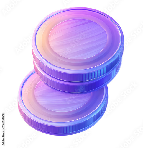 Two Stacked Holographic Coins Financial Growth Potential Wealth Earnings Digital Future Investment