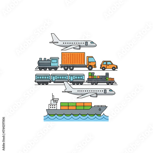 Global logistics transport collection modern icons