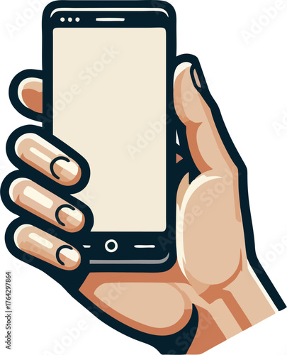 Graphic Hand Holding Smartphone Vector Illustration – Bold Modern Line Art, Clean Flat Design, Isolated