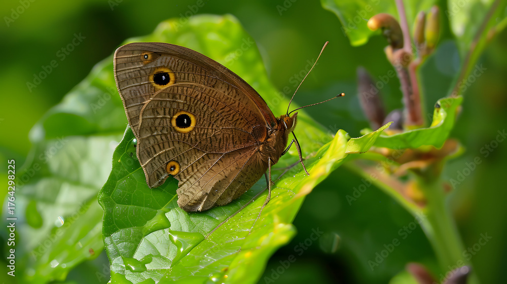 Obraz premium Butterfly perched on green leaf