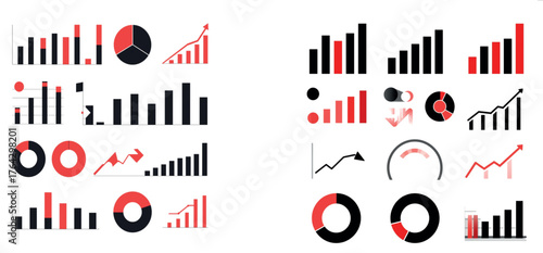 Black and Red Data Visualization Charts Vector