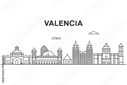 Valencia Line Art skyline horizontal banner. Valencia, Venezuela. Vector template for your design. with white background