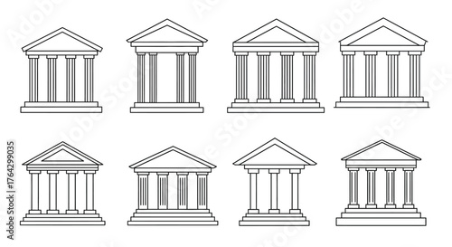 A collection of classical architectural columns in a simple line art style