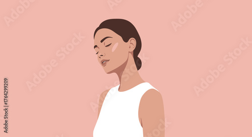 Minimalist Digital Illustration of a Woman in Serene Contemplation Art