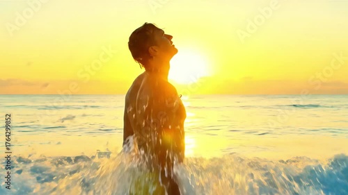 Embracing the sunrise at the beach with open arms and a peaceful spirit