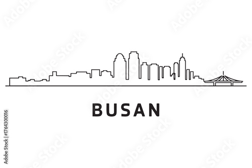 Busan Line Art skyline silhouette. Black Busan city design. with white background