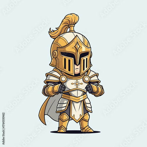 Chibi Golden Knight in Full Armor Standing Tall.