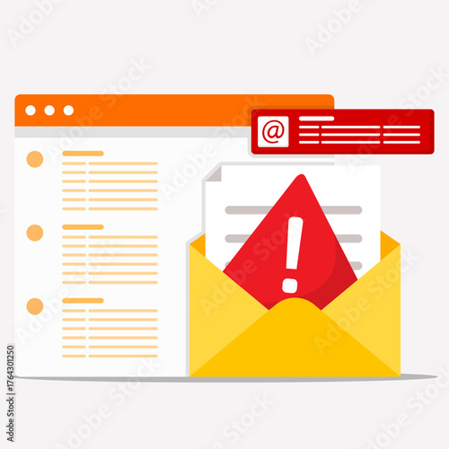Malicious email concept. Phishing attack, spam, or scam message threatening. Cybers attack and personal data theft.