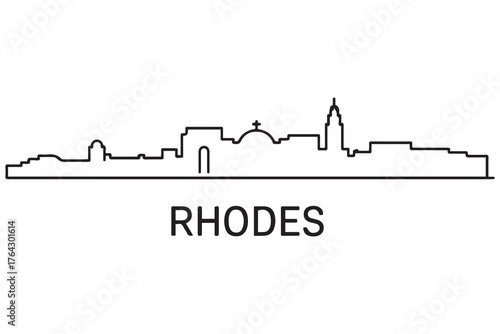 Rhodes Line Art skyline silhouette. Black Rhodes city design. with white background
