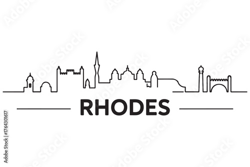 Rhodes Line Art skyline silhouette. Black Rhodes city design. with white background