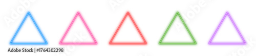 Neon triangle vector icons, Glowing geometric shapes, Bright outline elements and Luminous design forms