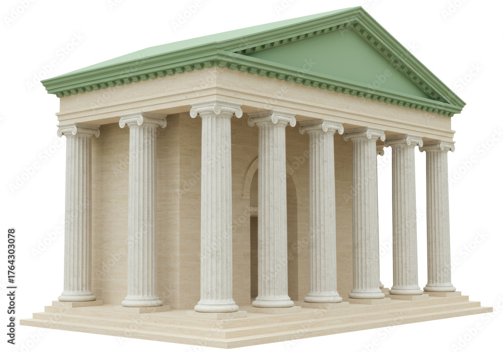 Obraz premium Classical temple with columns isolated on transparent background, ancient Greek architecture for historical and educational use