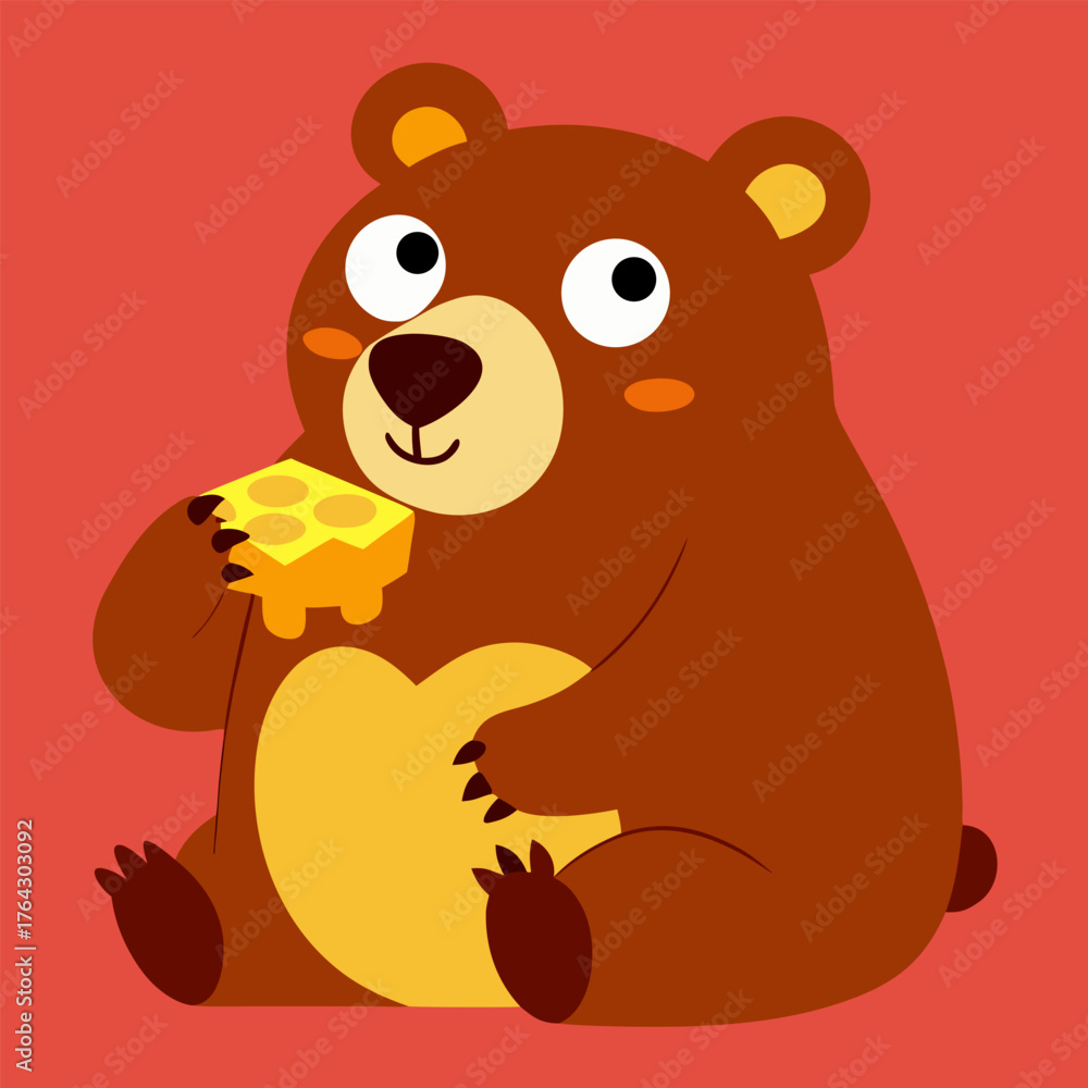 Obraz premium Funny Bear Eating Honeycomb – Cute Cartoon Children’s Vector Illustration