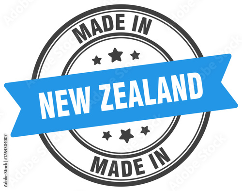 Made in New Zealand round sign. Made in New Zealand stamp.