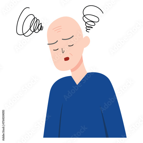 Older man dizzy and headache for illustration and medical. Character design