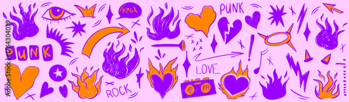 Expressive punk doodle art filled with rough scribble lines. Rock energy and edgy tattoo vibe show pure punk passion and raw music flair.