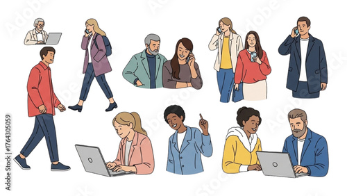 Diverse Group of People Using Technology Phones, Laptops, and Communication Concepts