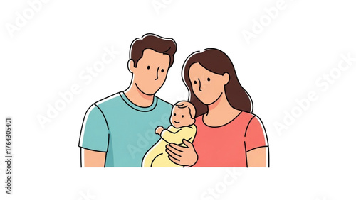 Happy Family A Loving Mother, Father, and Adorable Baby - Illustration