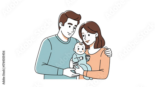 Joyful parents embracing their precious newborn, a tender illustration of family love, unity, and the beautiful journey of parenthood