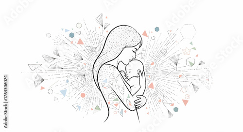 Geometric Motherhood: Minimalist Vector Illustration