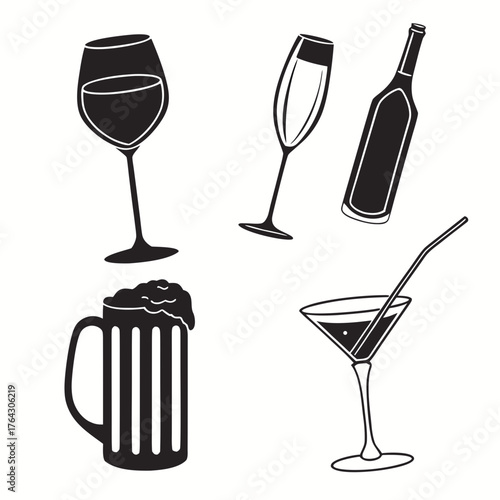 Vector art of set of different drinks