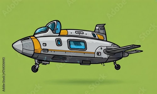 Cartoon Style Futuristic Spaceship Hovering on Green Background spacecraft sci-fi new video,hd video,4k video,